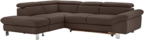 Mivano Ecksofa Driver mit Ottomane links, Ledercouch mit Bettfunktion und Bettkasten klein, Inkl. verstellbare Kopfstützen, 266 x 73 x 214, Kunstleder, Grau-Braun von Mivano