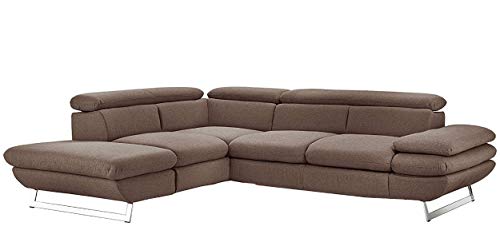 Mivano Ecksofa Prestige, Modernes L-Form-Sofa mit Ottomane, Kopfstützen und Armlehne verstellbar, 265 x 74 x 223, Strukturstoff, braun von Mivano
