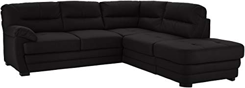Mivano Ecksofa Royale / Zeitloses Sofa in L-Form mit Ottomane und hohen Rückenlehnen / 246 x 90 x 230 / Lederoptik, schwarz von Mivano