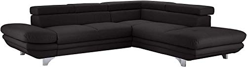 Mivano Schlafsofa Enterprise / Trendige Ledercouch in L-Form mit Ottomane rechts / Inkl. Bettfunktion und höhenverstellbare Kopfstützen / 273 x 75 x 238 / Kunstleder: schwarz von Mivano