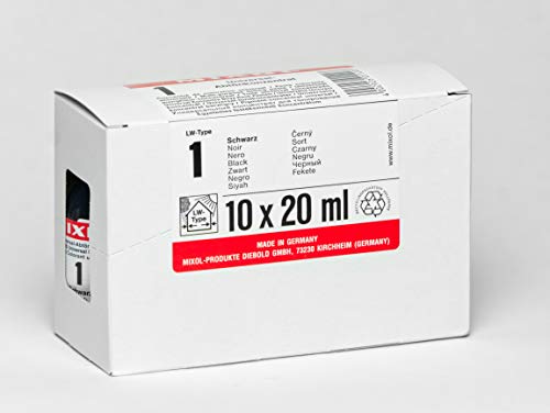 Pack 10x20ml MIXOL Bindemittelfreie Abtönpaste # 1 Schwarz von Mixol