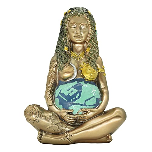 Mutter Erde Gaia Statue Göttin Figur Harz Wicca Altar Tischdekoration für Hexe Spirituelle Raumbedarf Sammlungen, Bronze Blau lackiert von Miyolo
