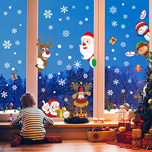 9 Blatt Weihnachten Fensterbilder, Weihnachten Selbstklebend Fensterdeko, Fenster Weihnachten Deko, Reusable PVC Christmas Snowflake Sticker für Weihnachts und Winter Dekoration(Farbe) von Mizijia