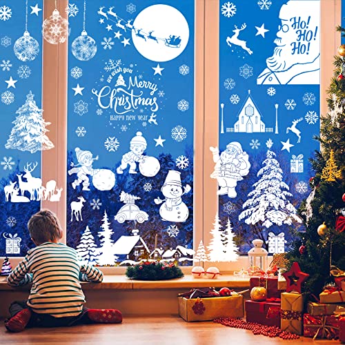 Fensterbilder Weihnachten Selbstklebend, 9 Blatt Weihnachts Fensterbilder, Doppelseitiger PVC Weihnachtsdeko Fenster mit Weihnachtsmann, Weihnachtselch, schneeflocken,Schneemann von Mizijia