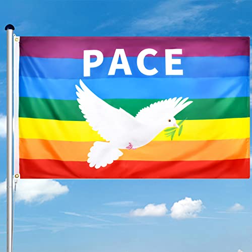 Peace Fahne Peace Flagge Friedenstaube Flagge 90 x 150 cm,Friedensfahne,Regenbogen Fahne,Dekorative Fahne,Pace Fahne,Aufmunterung,Strapazierfähiges Polyester,Geeignet für Balkone von Mizijia