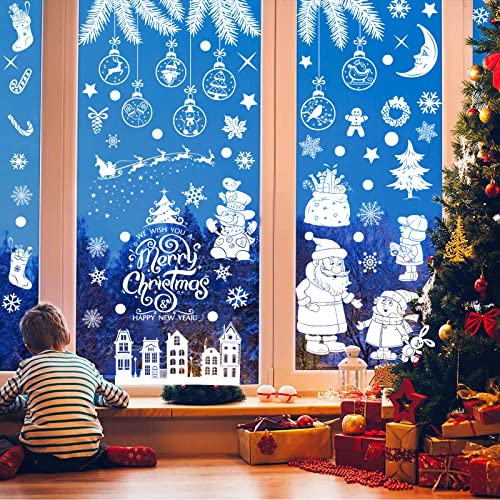 Weihnachten Fenstersticker, Weihnachtsdeko Fenster, 9 Blatt Fensterbilder Weihnachten Selbstklebend Fensterdeko, Weiß Weihnachts Fensterbilder Weihnachtsdeko Winterdeko Schneeflocken Fensteraufkleber von Mizijia