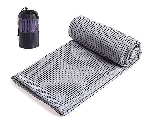 Mikrofaser Yogatuch Handtuch mit Antirutsch Noppen Yogamattenauflage Unterlage Towel Fitnesssporttuch für die Yogamatte grau von MkyokO