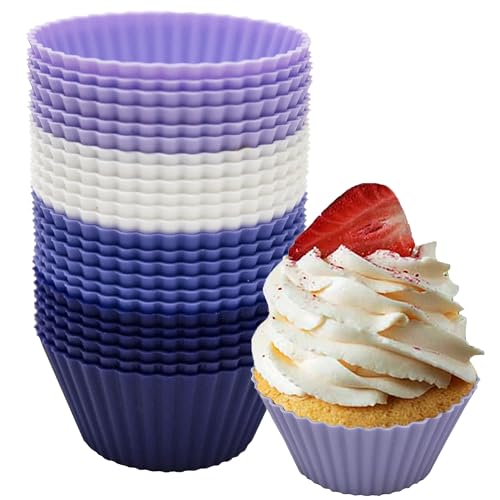Mlying 24 Stück Silikonform für Muffins Cupcake，Silikon Muffinförmchen – Backformen aus BPA-freiem Wiederverwendbare, antihaftbeschichtete Cupcakeförmchen für Kuchen (24pcs-lila) von Mlying