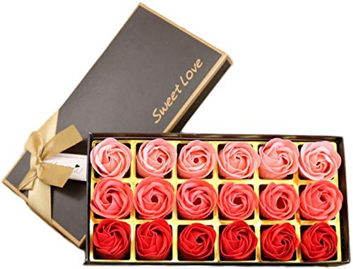 18 Stück Rosenblütenseife - Rosenblumenduft - Pflanzenseife mit ätherischen Ölen, Geschenk zum Geburtstag/Jubiläum/Hochzeit/Valentinstag (rot) von Mnixy