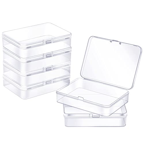 Mnixy 6 transparente Kunststoff-Aufbewahrungsbehälter mit Scharnierdeckel, rechteckig, kleine Kunststoffboxen für Perlen, Schmuck, Hardware, Spielstücke, Bastelartikel, 11,4 x 8,3 x 2,8 cm von Mnixy