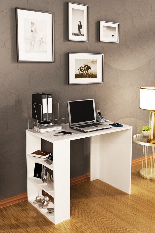 Moblix Schreibtisch MERTIS" mit 3 Regalablagen, Computertisch, Bürotisch (90/50/70cm) (mit 3 Regalablagen im Gestell, Holztisch), 3 Regalablagen (50/15/21cm)" von Moblix