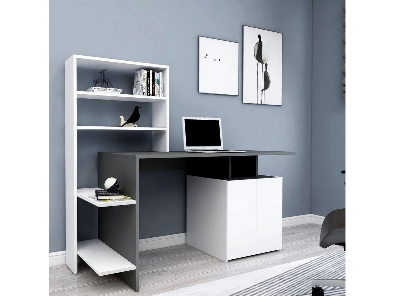 Moblix Schreibtisch DUPLIX Bürotisch, Computertisch, mit Schranksatz, Anthrazit & Weiß von Moblix