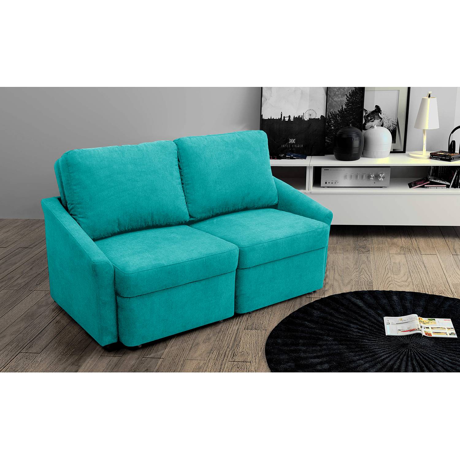 Modoform Boxspring-Schlafsofa Befasy Türkis Webstoff 168x86x96 cm (BxHxT) mit Schlaffunktion Modern von Modoform