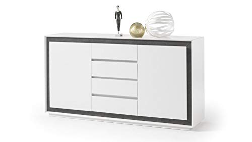 Möbel Akut Sideboard Durban weiß matt lackiert Frontrahmen Beton Dekor Schrank Vier Schubkästen von Möbel Akut