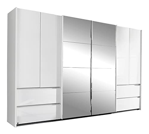 Möbel Jack Synchron-Schwebetürenschrank - Alpinweiß matt - Weiß Hochglanz - 315 x 211 cm - 6 Türen - mit Spiegel von Möbel Jack