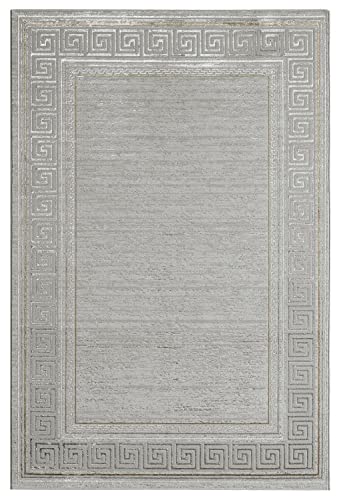 Möbel Jack Teppich - Grau - Goldfarben - 160 x 230 cm - mit gemustertem Rand von Möbel Jack