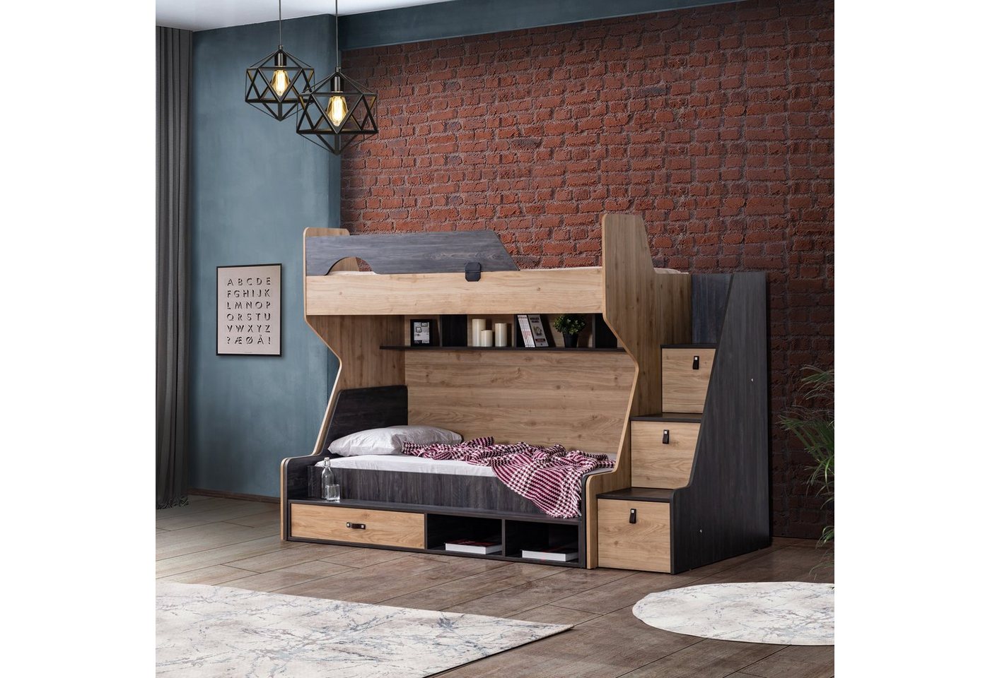 Möbel-Lux Hochbett Aktif (Set, mit Jugendbett) zwei Schlafplätze, mit Regaltreppe von Möbel-Lux