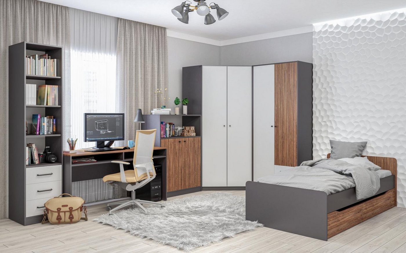 Möbel-Lux Jugendzimmer-Set Malma, (6-St., Bett, Kleiderschrank, Eckkleiderschrank, Schreibtisch, Regal, Schrank) von Möbel-Lux