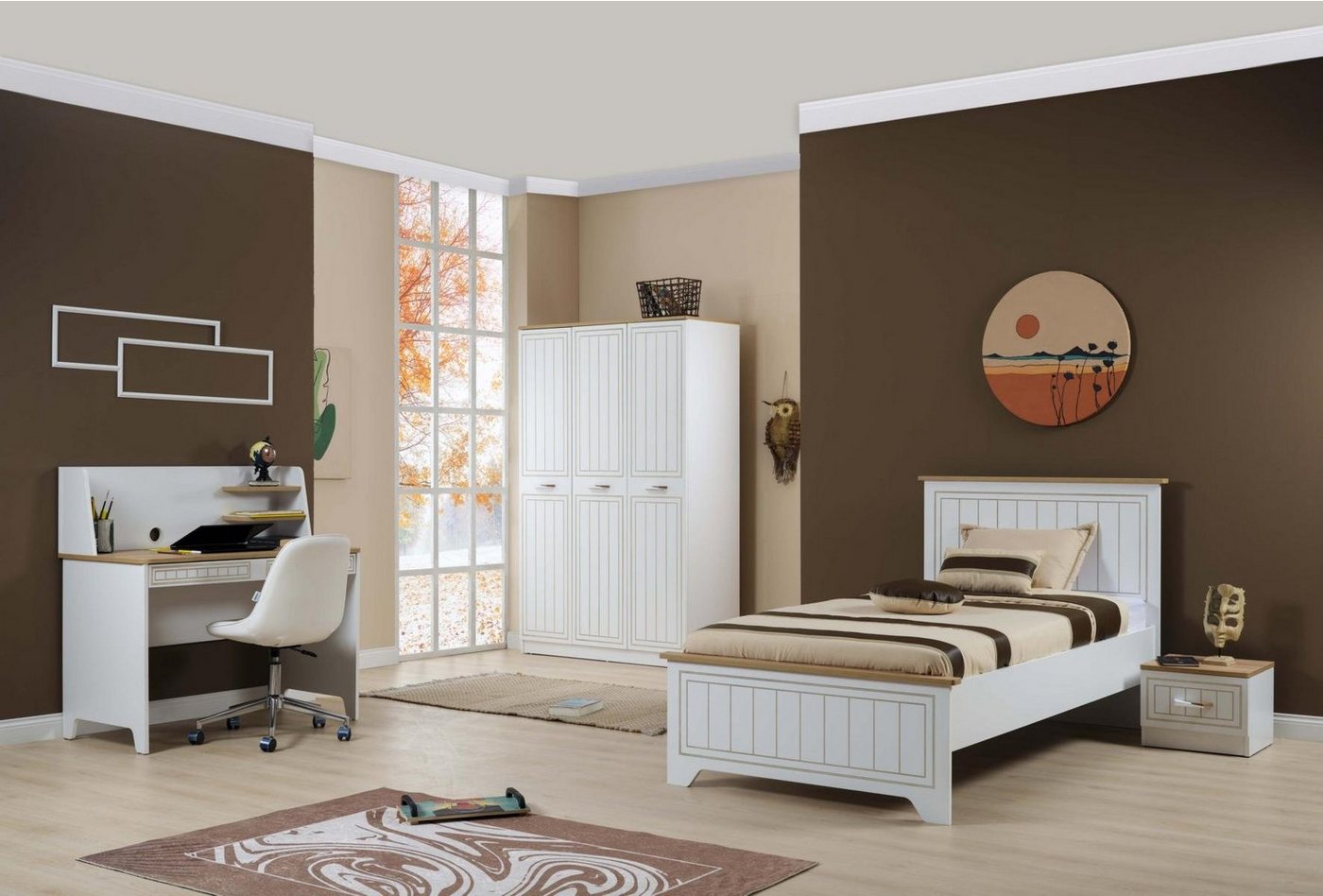 Möbel-Lux Jugendzimmer-Set Mango Lajivert, (Jugendbett, Kleiderschrank, Schreibtisch, Nachttisch), Landhausstil, 100x200 cm von Möbel-Lux