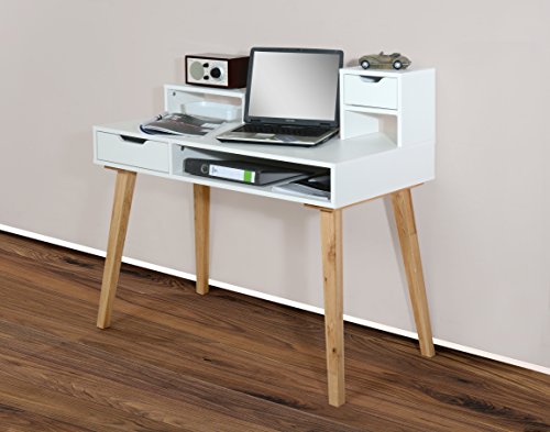 Möbeldesign Team 2000 Schreibtisch Sekretär, massiven Füßen (weiß/Eiche massiv) von Möbeldesign Team 2000
