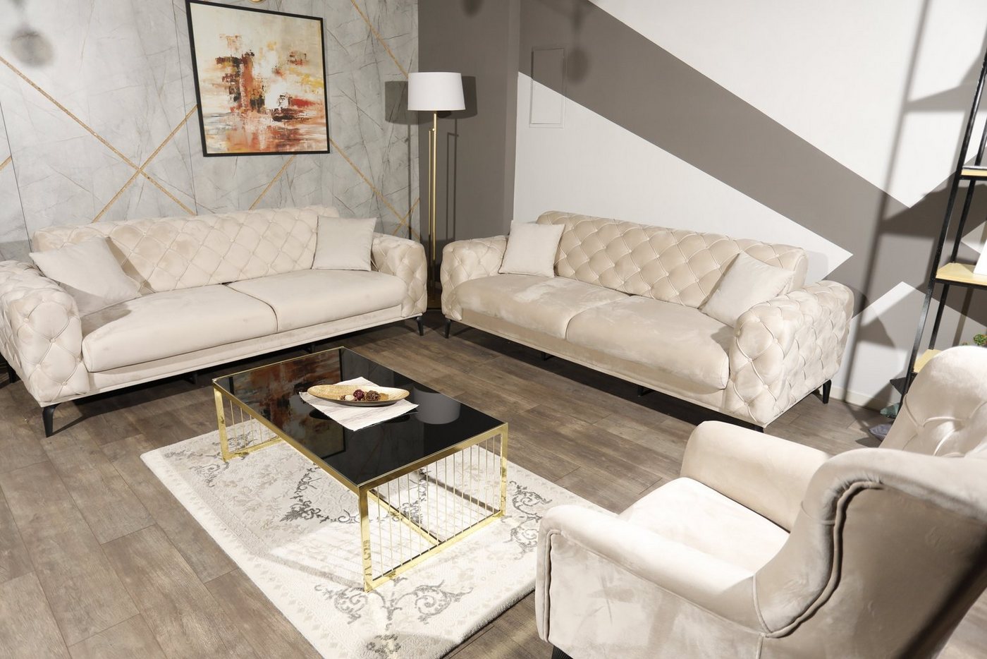 Möbeldreams Chesterfield-Sofa Sofa-Set Arizona Chesterfield Couch Schlaffunktion aus Samt von Möbeldreams