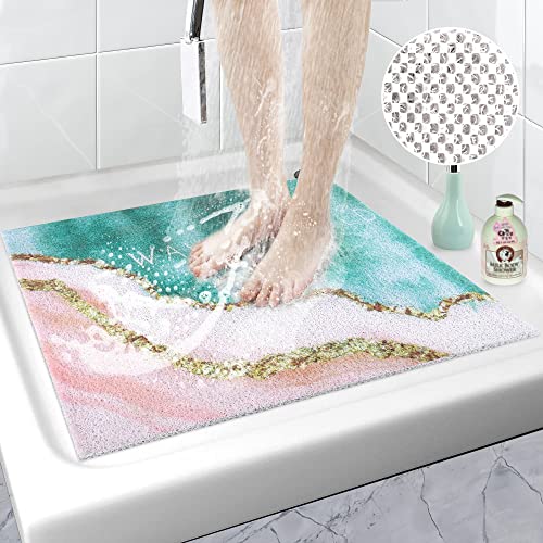 Duschmatte rutschfest 60x60 | Badewannenmatte Waschbar | Badematte Badewanne Anti-Schimmel | PVC Luffa Antirutschmatte Badewanne | Duschmatte mit Ozean Marmor von Mofonky
