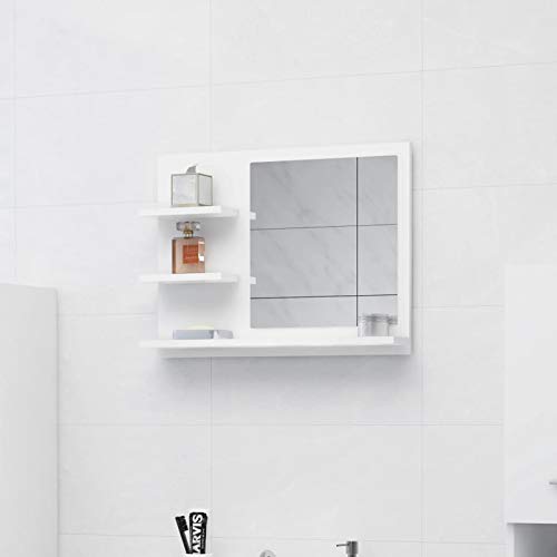 Mogou Badspiegel, Wandspiegel, Badezimmerspiegel, Badezimmer Spiegel, Bathroommirror, Weiß 60x10,5x45 cm Spanplatte von Mogou