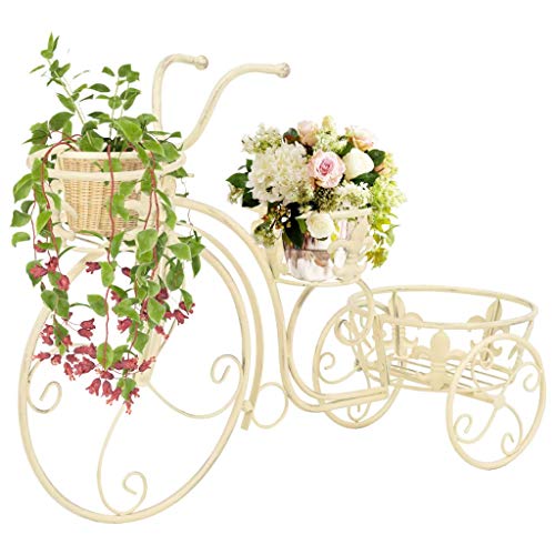 Mogou Blumentreppe Fahrradform Vintage-Stil Metall, Pflanzentreppe, Kräuterregal, Blumenständer, Kräutercontainer, Blumenstand, Kräutertreppe, Blumenwagen von Mogou
