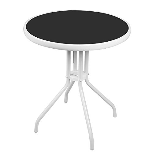 Mojawo® Bistrotisch Glas/Metall Rund Ø60xH70cm Weiß Balkontisch Gartentisch Glastisch von Mojawo