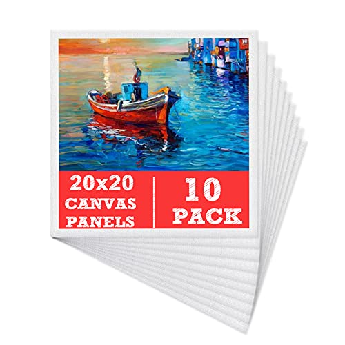 Leinwand zum Bemalen Set Aus 100% Baumwolle (10er Pack) – 20 x 20 cm, Vorgespannte Weiße Künstler Leinwände zum Malen Strukturpaste Leinwand Malkarton- Geeignet für Acryl und Ölfarben von Mokani