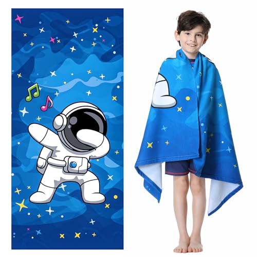 Mokani Strandtuch Kinder, 70 x 150cm Handtuch Badetuch Duschtuch für Mädchen und Jungen Mikrofaser Weich Ultra Saugfähig Schwimmen Stranddecke Blau Astronauten von Mokani