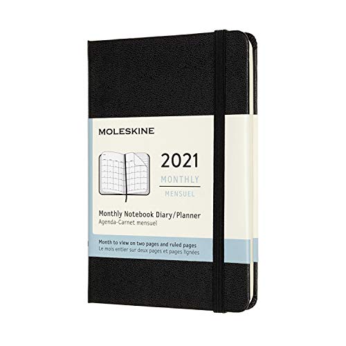 Moleskine Monatskalender 2021, 12 Monate Monatsnotizkalender, Notizbuch mit Festem Einband, Format Pocket 9 x 14 cm, Farbe schwarz, 128 Seiten von Moleskine