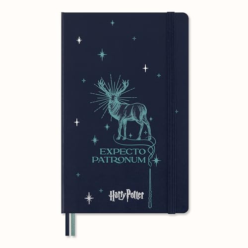 Moleskine Wizarding World Harry Potter Spells Kollektion Patronum Notebook, Liniertes Notizbuch mit Phosphoreszierendem Hardcover und Individuellen Vorsätzen, Großformat 13 x 21 cm von Moleskine