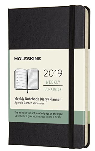 Moleskine Wochen Notizkalender, 12 Monate, 2019, Pocket/A6, Hard Cover, Schwarz: Englisches Kalendarium mit 1 Woche auf 1 Seite, Rechts Linierte Seite von Moleskine