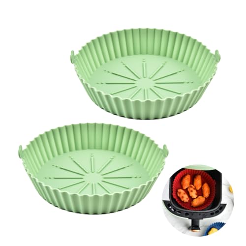 Molinter Air Fryer Silicone Pot Heißluftfritteuse Faltbar Korb Luftfritteuse Silikonform Rund Liners Backpapier Backblech Backmatte 2 Stück (Grün, 18.5x5.5cm) von Molinter