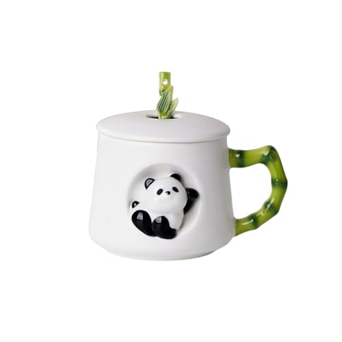 Molinter Panda-Becher Cartoon 3D Panda Keramik Kaffeebecher Tee Milchbecher mit Becherdeckel Löffel Cute Geschenke für Kinder (Weiß) von Molinter