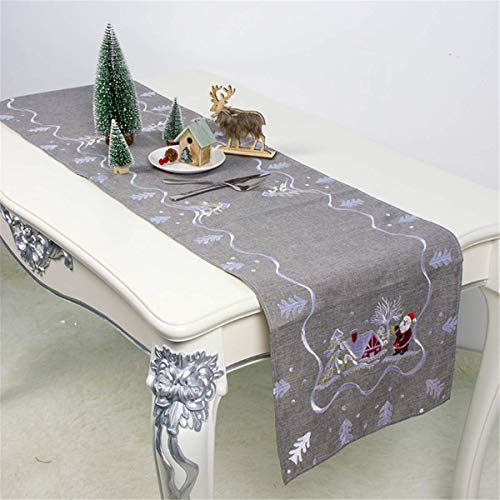Molinter Tischläufer Weihnachten Tischband Baumwolle Leinen Tischdecke Desktop für Esszimmer Küche Dekoration 180X35CM (Grau) von Molinter