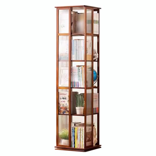 360-Grad-Bücherregal Aus Bambus 5/6-stufiger Quadratischer Pflanzenaufbewahrungsständer Acryl-Wohnzimmer-Aufbewahrungsschrank (Color : Brown, S : 37 * 151cm) von MollyYou