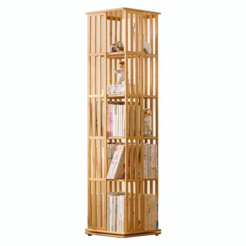 360-Grad-Bücherregal Aus Bambus 5/6-stufiges Hohes Schmales Boden-Bücherregal Freistehende Ausstellungsregale Für Das Heimbüro Rustikal (Color : Brown-A, S : 37 * 149cm) von MollyYou