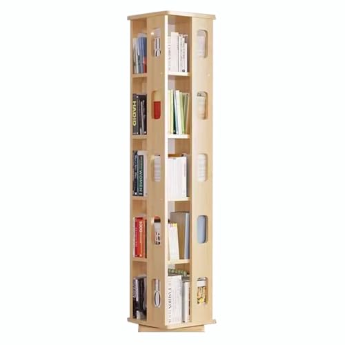 Um 360 Grad Drehbares Bücherregal Bücherregal Mit 3/5/6 Etagen Aus Holz, Präsentationsregal Für Wohnzimmer/Zuhause/Büro (Color : Wood Color, S : 47 * 169cm) von MollyYou