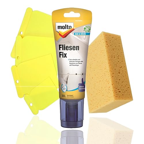 Molto Fliesenfix Fertigspachtel im Set mit Spachtel und Schwamm (Set Weiß) von Molto