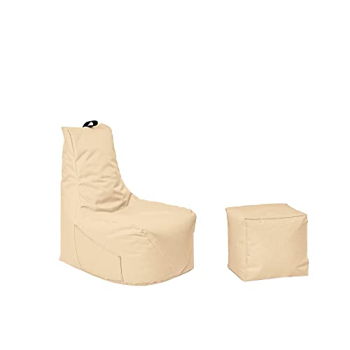 Momiralland Komfort Sitzsack XL - XXL mit Hocker Sitzkissen BodenKissen Sessel In- & Outdoor geeignet Gaming Sitzsack für Erwachsene und Kinder (Beige, XL - Durchmesser 75 cm) von Momiralland