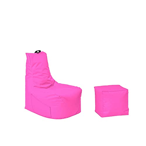 Momiralland Komfort Sitzsack XL - XXL mit Hocker Sitzkissen BodenKissen Sessel In- & Outdoor geeignet Gaming Sitzsack für Erwachsene und Kinder (Pink, XL - Durchmesser 75 cm) von Momiralland