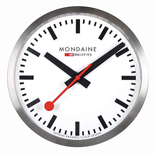 Mondaine Offizielle Schweizer Bahnhofsuhr, stop2go Smart Wanduhr für iOS/Android, Bluetooth von Mondaine