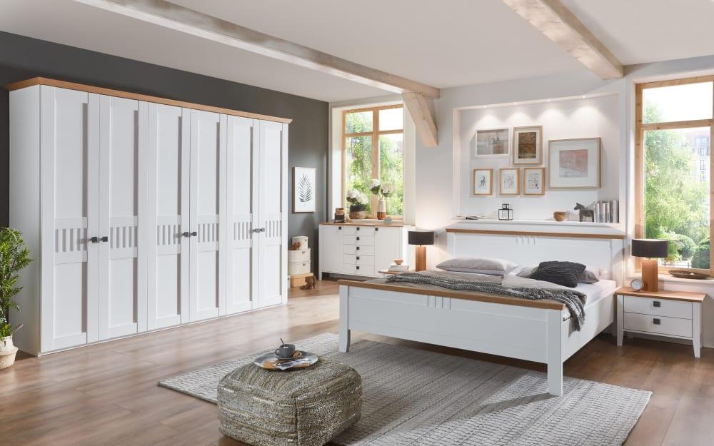 Schlafzimmer Basella, weiß, 200 x 200 cm, Sprossen mittig, Schrank 300 x 230 cm von Mondo