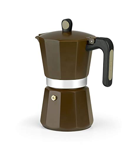 Monix New Cream Italienische Kaffeemaschine aus Aluminium, Fassungsvermögen 6 Tassen, geeignet für alle Herdarten einschließlich Induktion Braun von Monix