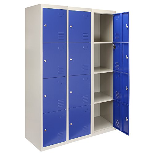 Monster Shop - 3 x 4 -türiger Fächerschrank Umkleideschrank Schließfachschrank Spind Garderobenschrank Stahlspind Stahlschrank Aufbewahrungsschrank Schrank Locker 45cm T x 38cm W x 180cm H Blau von Monster Shop