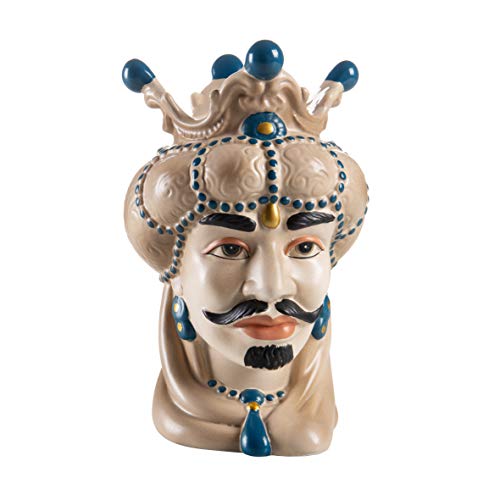MONTEMAGGI Vase aus Porzellan, Kopf von Moro im sizilianischen Stil, handbemalt, RE 12 x 12 x 19 cm von Montemaggi