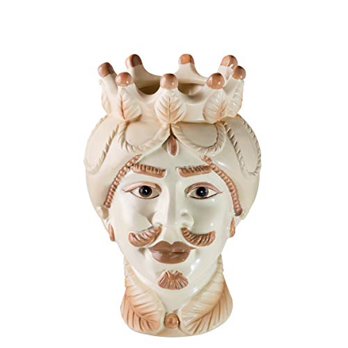 MONTEMAGGI Vasen Porzellana Brombeerkopf Sizilianischer König Gesicht große Creme 13 x 12 x 19,5 cm von Montemaggi