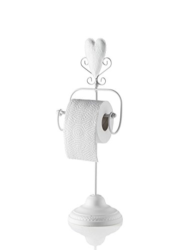 Montemaggi Toilettenpapier-Standhalter aus Eisen in Weiß mit Herz im Shabby Chic-Landhausstil Der Toilettenpapierhalter ist mit einem Herz und Ranken verziert und hat die Maße 17x15x50 cm. von MONTEMAGGI